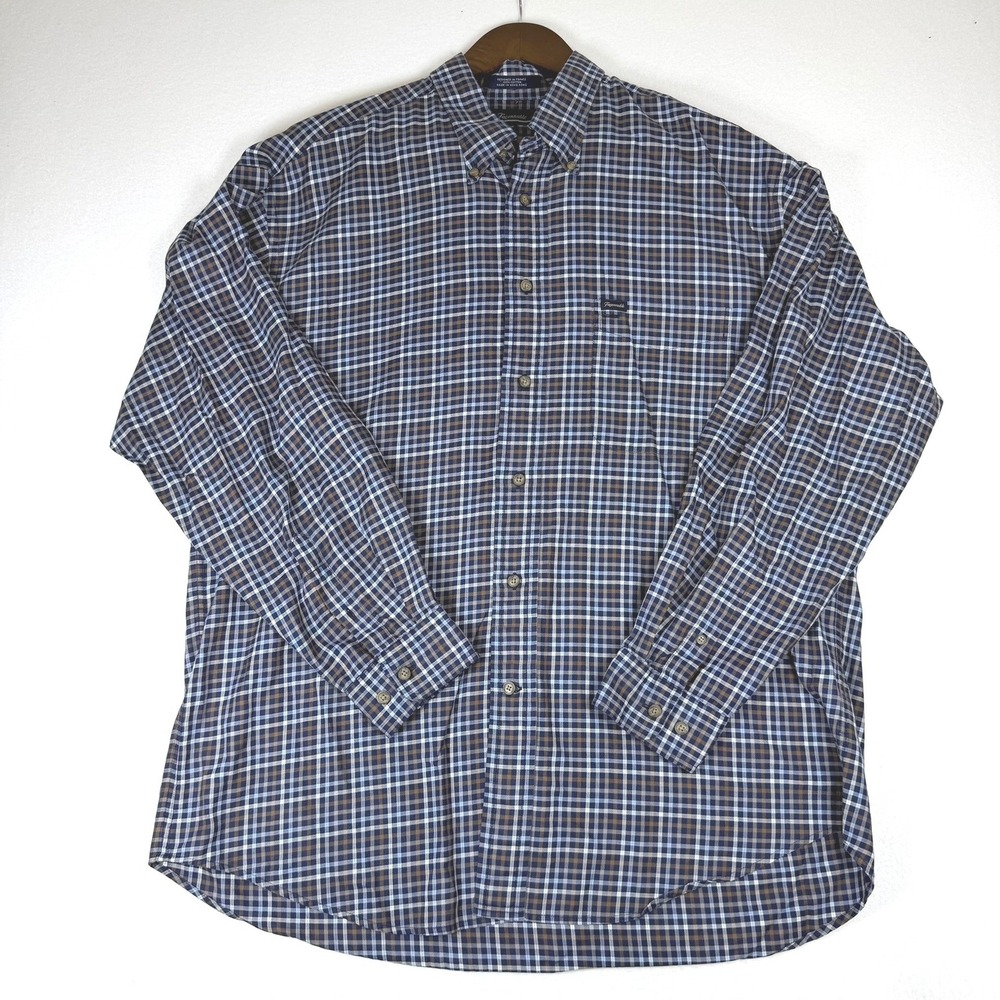 Faconnable Mens XL Blue Tan Plaid Cotton Button Down Shirt Long Sleeve 4480ECD41